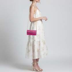 Pre Owned Valentino VLogo Fuchsia Leather Wallet On Chain