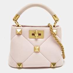 Pre Owned Valentino Roman Stud Light Pink Quilted Leather Tote