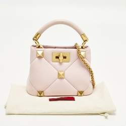 Pre Owned Valentino Roman Stud Light Pink Quilted Leather Tote