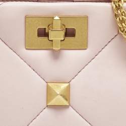 Pre Owned Valentino Roman Stud Light Pink Quilted Leather Tote