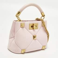 Pre Owned Valentino Roman Stud Light Pink Quilted Leather Tote