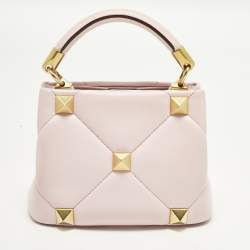 Pre Owned Valentino Roman Stud Light Pink Quilted Leather Tote