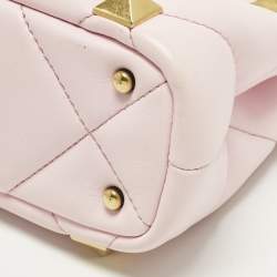 Pre Owned Valentino Roman Stud Light Pink Quilted Leather Tote