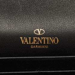 Pre Owned Valentino Rockstud Black Leather Envelope Flap Chain Clutch