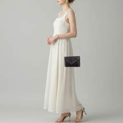 Pre Owned Valentino Rockstud Black Leather Envelope Flap Chain Clutch