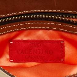 مملوكة مسبقًا Valentino Escape V logo Beige/Brown Canvas and Leather Flap Hobo