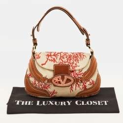 مملوكة مسبقًا Valentino Escape V logo Beige/Brown Canvas and Leather Flap Hobo