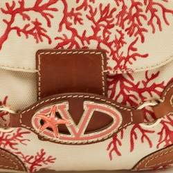 مملوكة مسبقًا Valentino Escape V logo Beige/Brown Canvas and Leather Flap Hobo