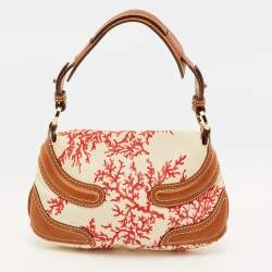 مملوكة مسبقًا Valentino Escape V logo Beige/Brown Canvas and Leather Flap Hobo