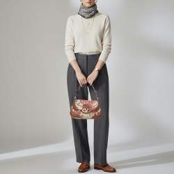 مملوكة مسبقًا Valentino Escape V logo Beige/Brown Canvas and Leather Flap Hobo