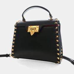 مملوكة مسبقًا حقيبة يد فالنتينو يد علوية وسط جلد عجل أسود ألكوف