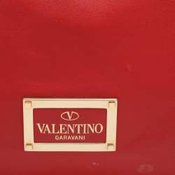 Pre Owned Valentino Floral Applique Red Leather Drawstring Tote
