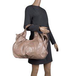 Pre Owned Valentino Beige Patent Leather Bow Hobo