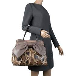 Pre Owned Valentino Beige Exotic Skin and Leather Aphrodite Bow Bag