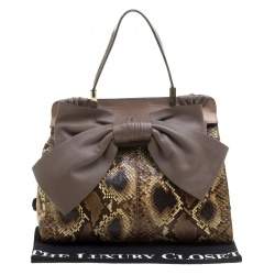Pre Owned Valentino Beige Exotic Skin and Leather Aphrodite Bow Bag