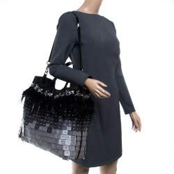 Pre Owned Valentino Tri Color Fabric Crystal Embellished and Feather Tote