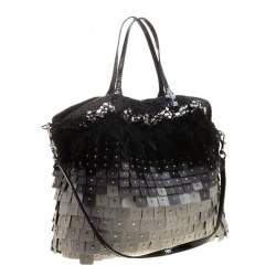 Pre Owned Valentino Tri Color Fabric Crystal Embellished and Feather Tote