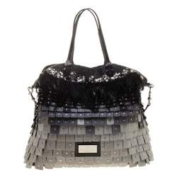 Pre Owned Valentino Tri Color Fabric Crystal Embellished and Feather Tote