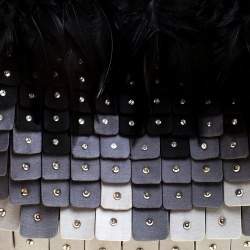 Pre Owned Valentino Tri Color Fabric Crystal Embellished and Feather Tote