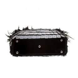 Pre Owned Valentino Tri Color Fabric Crystal Embellished and Feather Tote