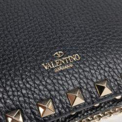 Pre Owned Valentino Rockstud Black Leather Chain Crossbody Bag