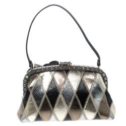 Valentino Metallic Lizard Embossed Leather Crystal Embellished Bag