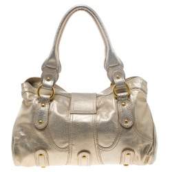Valentino Gold Leather Crystal Catch Satchel