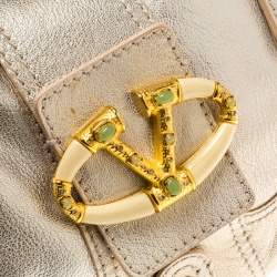 Valentino Gold Leather Crystal Catch Satchel