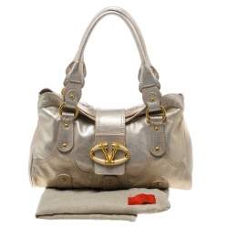 Valentino Gold Leather Crystal Catch Satchel