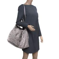 Pre Owned Valentino Grey Leather XL Petale Rose Studded Tote