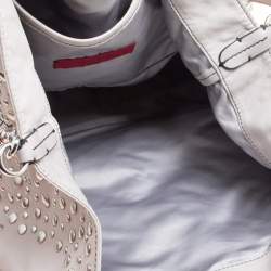 Pre Owned Valentino Grey Leather XL Petale Rose Studded Tote