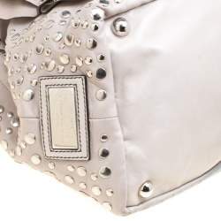 Pre Owned Valentino Grey Leather XL Petale Rose Studded Tote