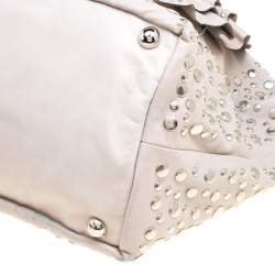 Pre Owned Valentino Grey Leather XL Petale Rose Studded Tote