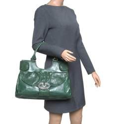 Pre Owned Valentino Green Leather Crystal Catch Shoulder Bag