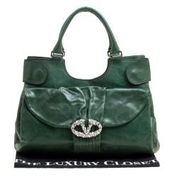 Pre Owned Valentino Green Leather Crystal Catch Shoulder Bag