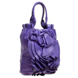 Valentino Purple Leather Petale Shopper Tote