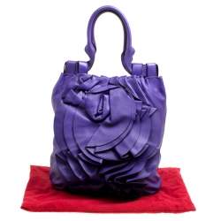 Valentino Purple Leather Petale Shopper Tote