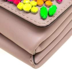 Pre Owned Valentino Taupe Leather Rockstud Va Va Voom Clutch Bag