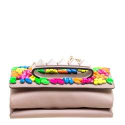 Pre Owned Valentino Taupe Leather Rockstud Va Va Voom Clutch Bag