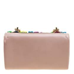 Pre Owned Valentino Taupe Leather Rockstud Va Va Voom Clutch Bag