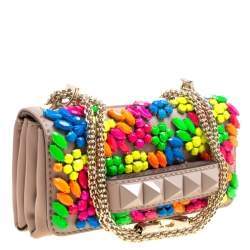 Pre Owned Valentino Taupe Leather Rockstud Va Va Voom Clutch Bag