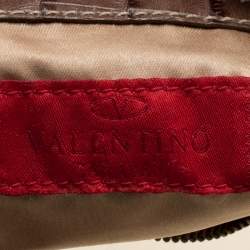 Valentino Beige Croc Embossed Leather and Python Print Canvas Hobo