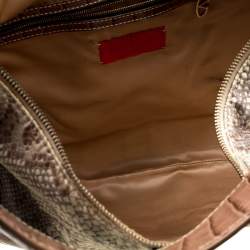 Valentino Beige Croc Embossed Leather and Python Print Canvas Hobo