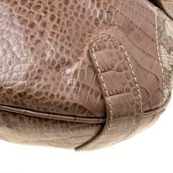 Valentino Beige Croc Embossed Leather and Python Print Canvas Hobo