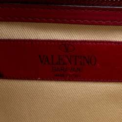 Pre Owned Valentino Burgundy Leather Rockstud Medium Glam Lock Flap Bag