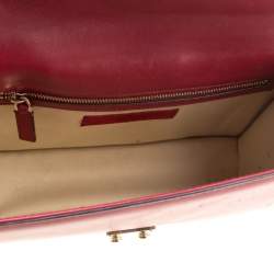 Pre Owned Valentino Burgundy Leather Rockstud Medium Glam Lock Flap Bag