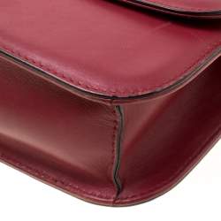 Pre Owned Valentino Burgundy Leather Rockstud Medium Glam Lock Flap Bag