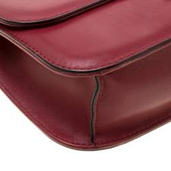 Pre Owned Valentino Burgundy Leather Rockstud Medium Glam Lock Flap Bag