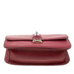 Pre Owned Valentino Burgundy Leather Rockstud Medium Glam Lock Flap Bag