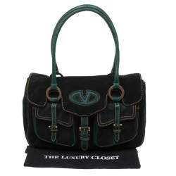 Pre Owned Valentino Green Suede and Lizard Satchel